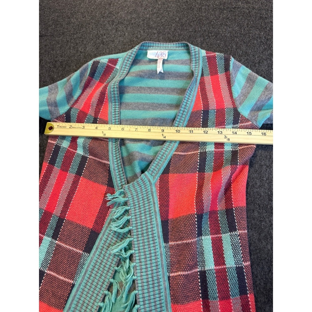 Matilda Jane Steadfast Open Front Cardigan Plaid Striped Fringe Teal Girls Sz 8 - Picture 9 of 16